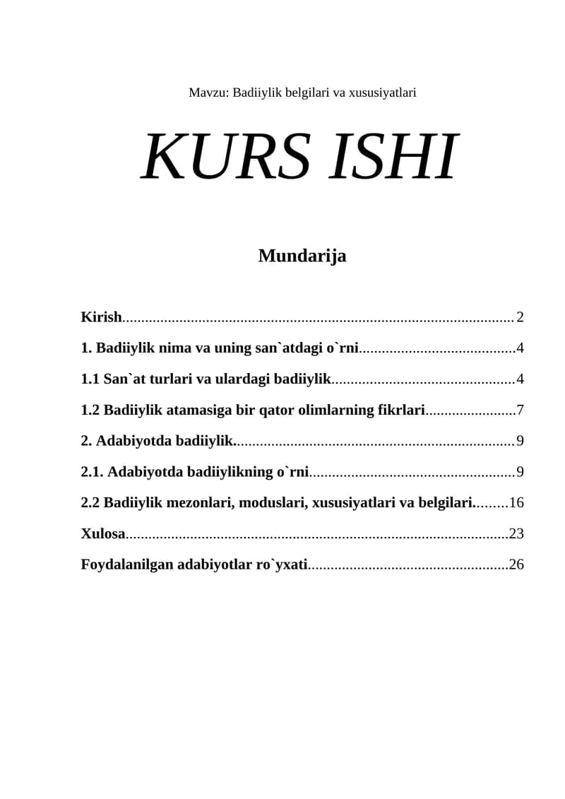 Badiiylik belgilari va xususiyatlari