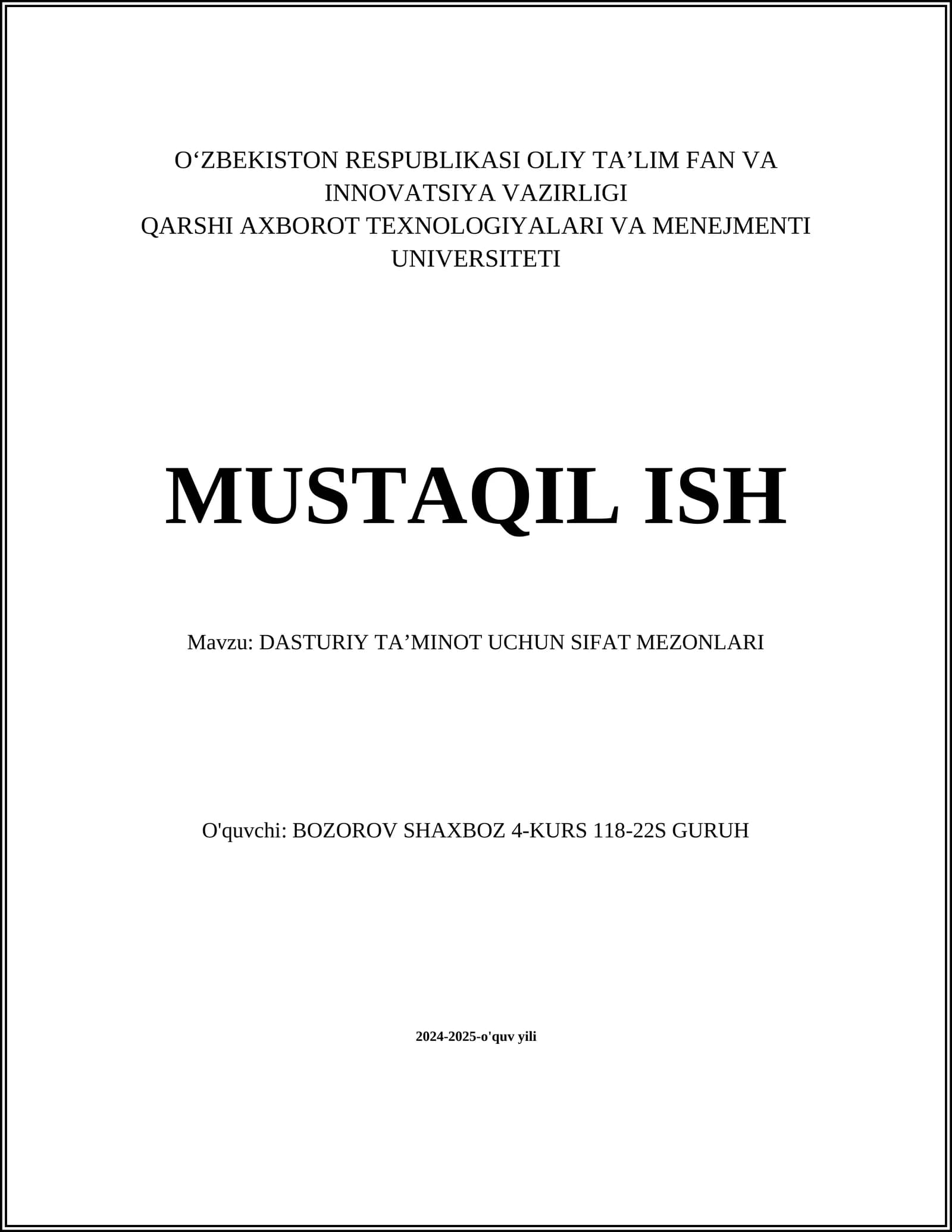 Dasturiy ta’minot uchun sifat mezonlari