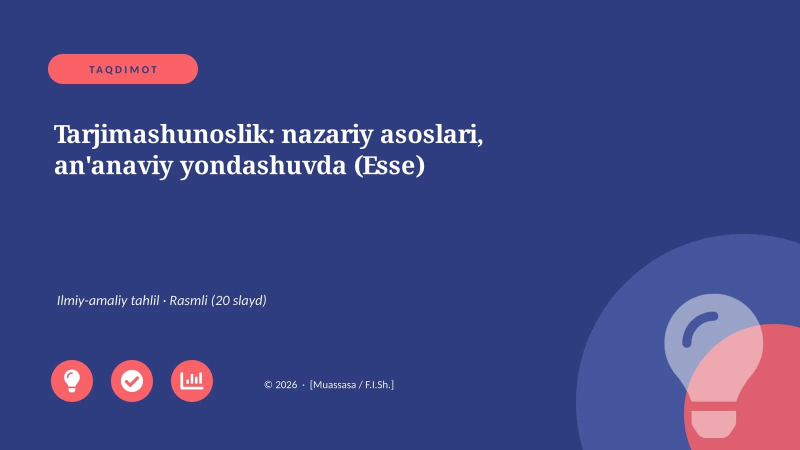 Tarjimashunoslik: nazariy asoslari, an'anaviy yondashuvda (Esse)