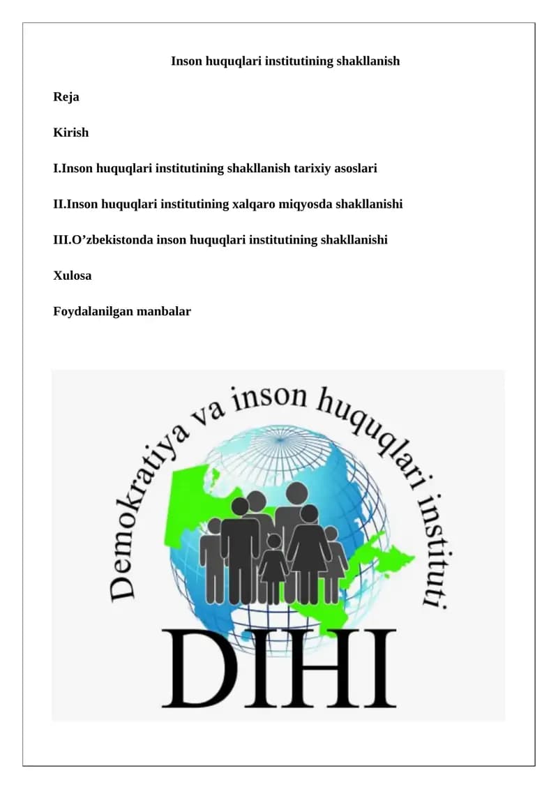 Inson huquqlari institutining shakllanish