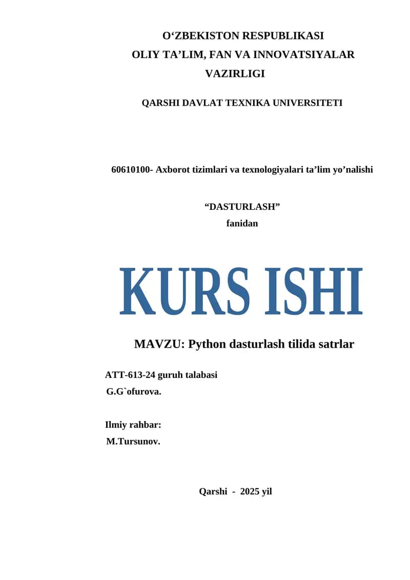 Python dasturlash tilida satrlar