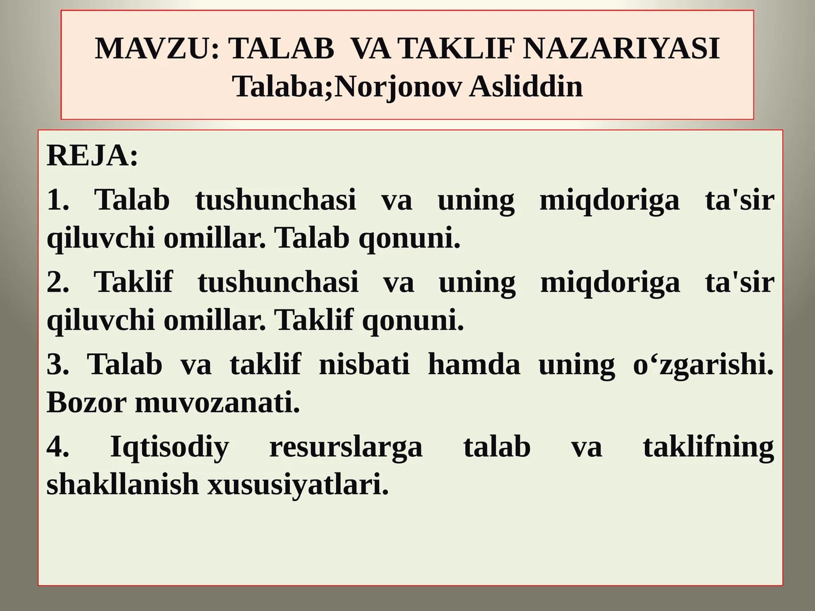TALAB VA TAKLIF NAZARIYASI