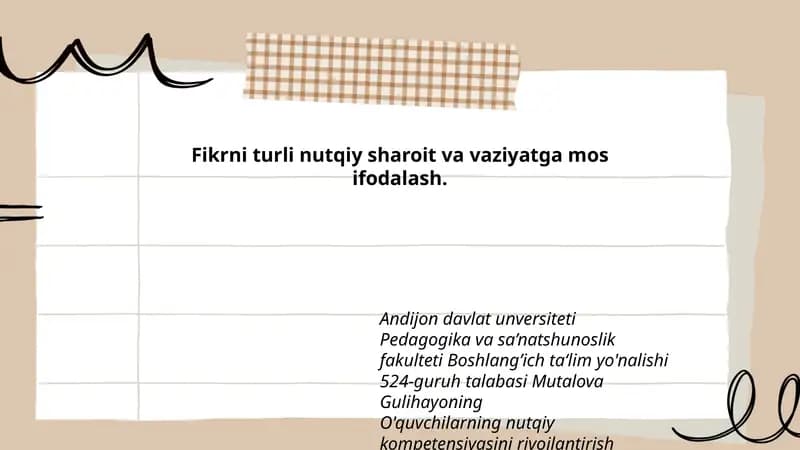O'quvchilarning nutqiy kompetensiyasini rivojlantirish fanidan tayyorlagan taqdimoti