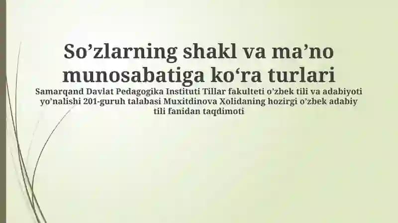 Muxitdinova Xolidaning hozirgi oʼzbek adabiy tili fanidan taqdimoti