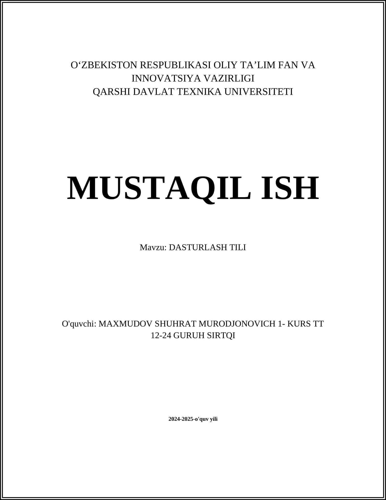 DASTURLASH TILI