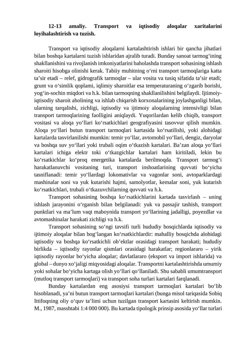 Transport va iqtisodiy aloqalar xaritalarini loyihalashtirish va tuzish