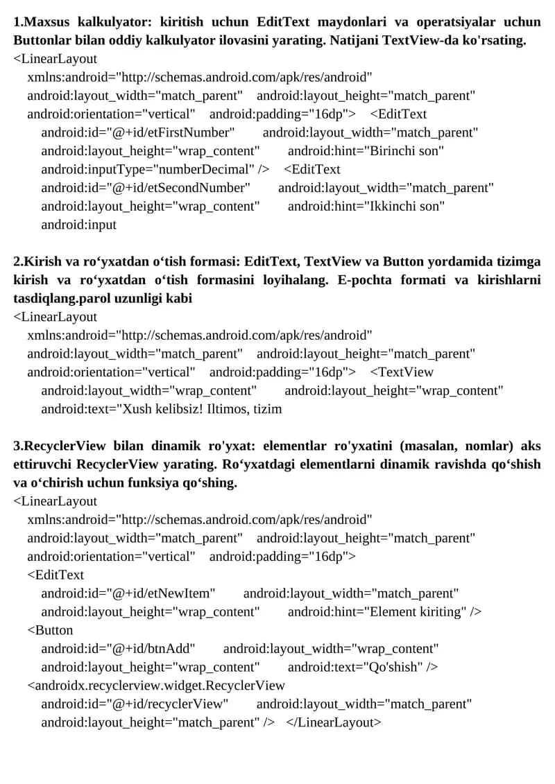 RecyclerView bilan dinamik ro'yxat