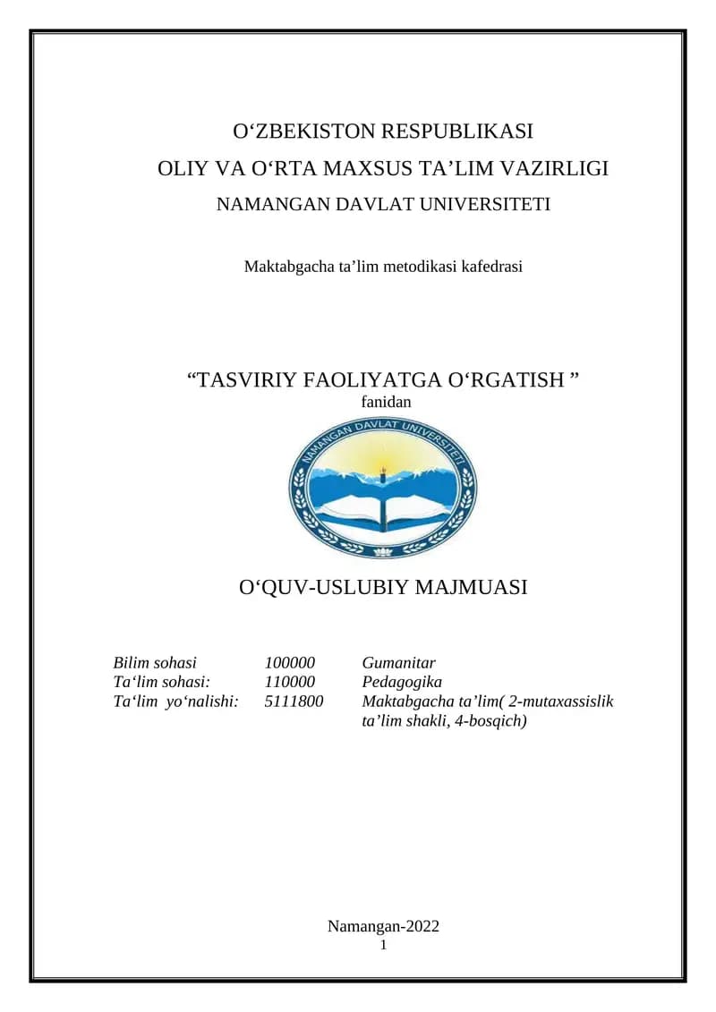 Tasviriy Faoliyatga O‘rgatish