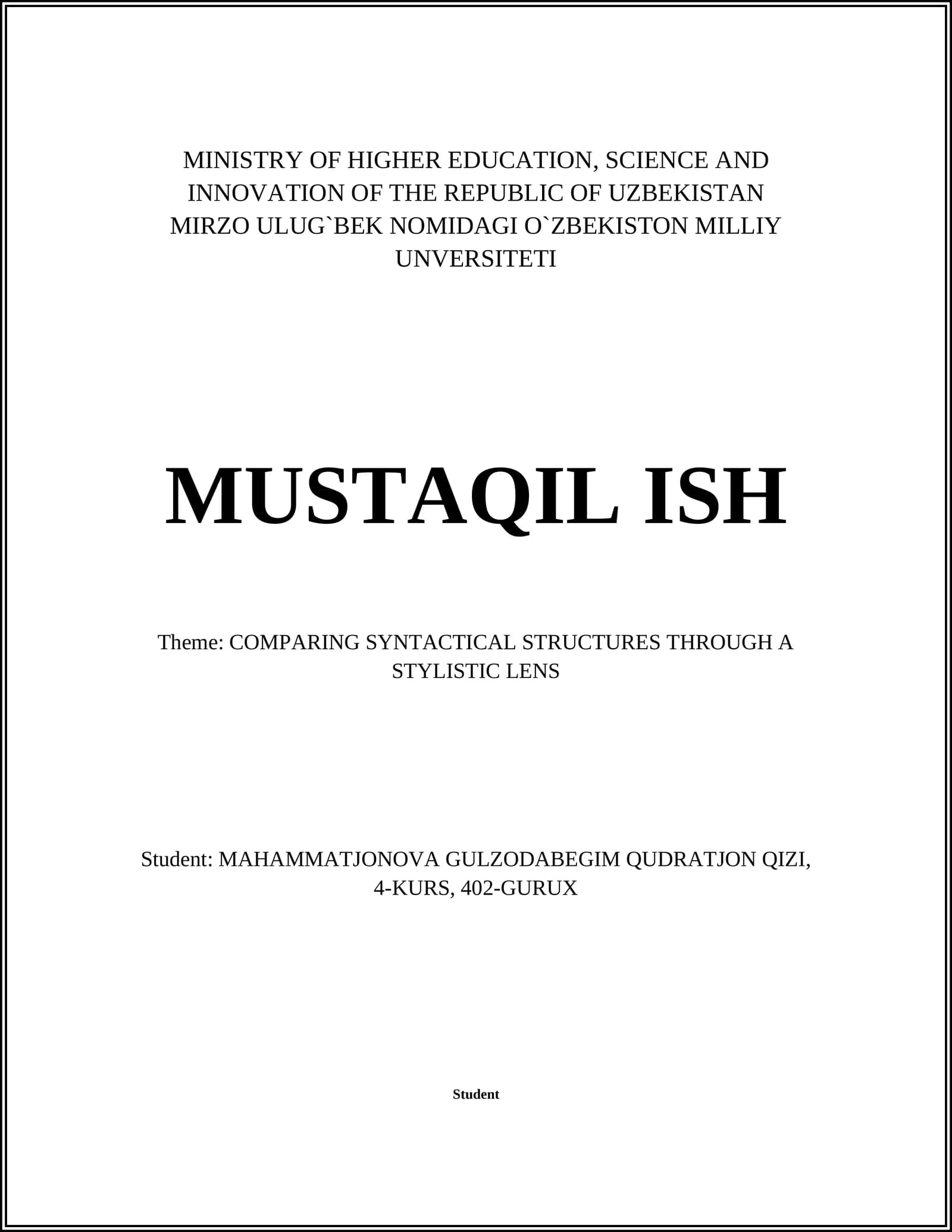 COMPARATIVE SYNTAX IN ENGLISH LITERATURE