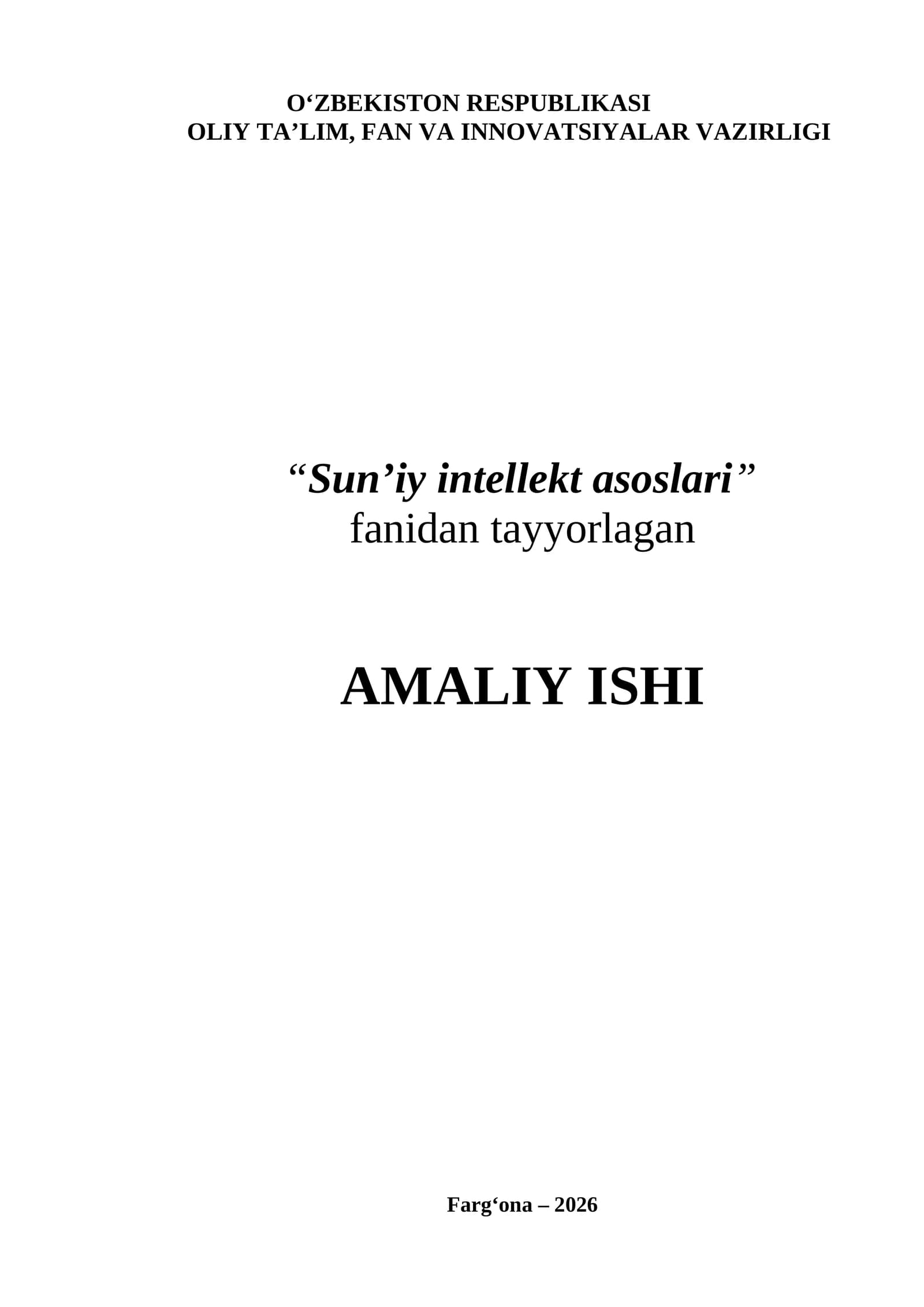 Sun’iy intellekt asoslari AMALIY ISHI