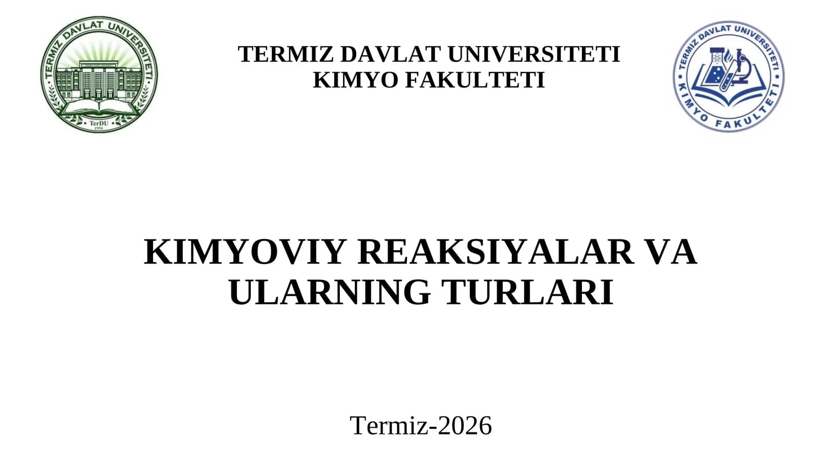 Reaksiyalarning Kimyoviy Kinetika Bo’yicha Tabaqalanishi