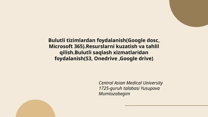 Central Asian Medical University 1725-guruh talabasi Yusupova Mumtozabegim