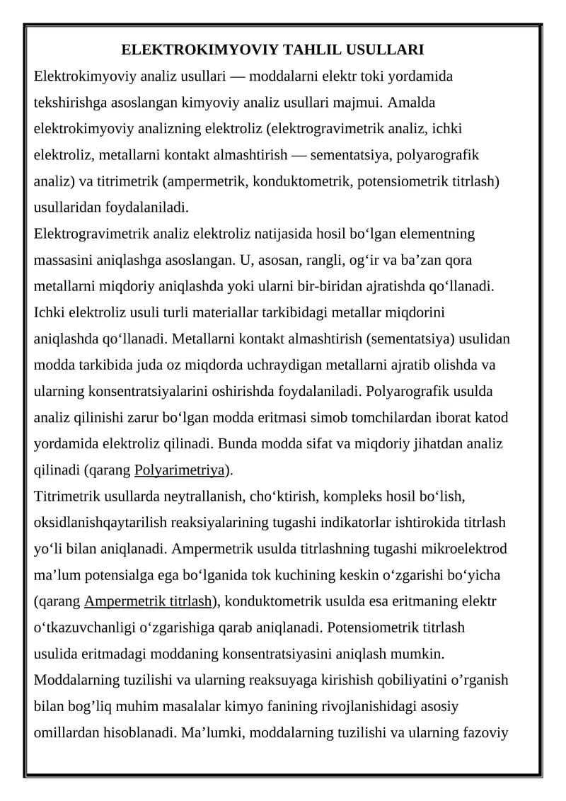 Elektrokimyoviy Tahlil Usullari