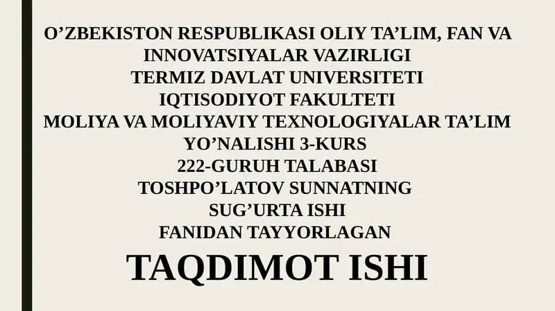 SUG’URTA ISHI TAQDIMOT ISHI
