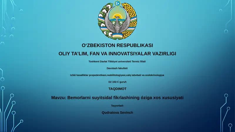 Bemorlarni suyitsidal fikrlashining óziga xos xususiyati