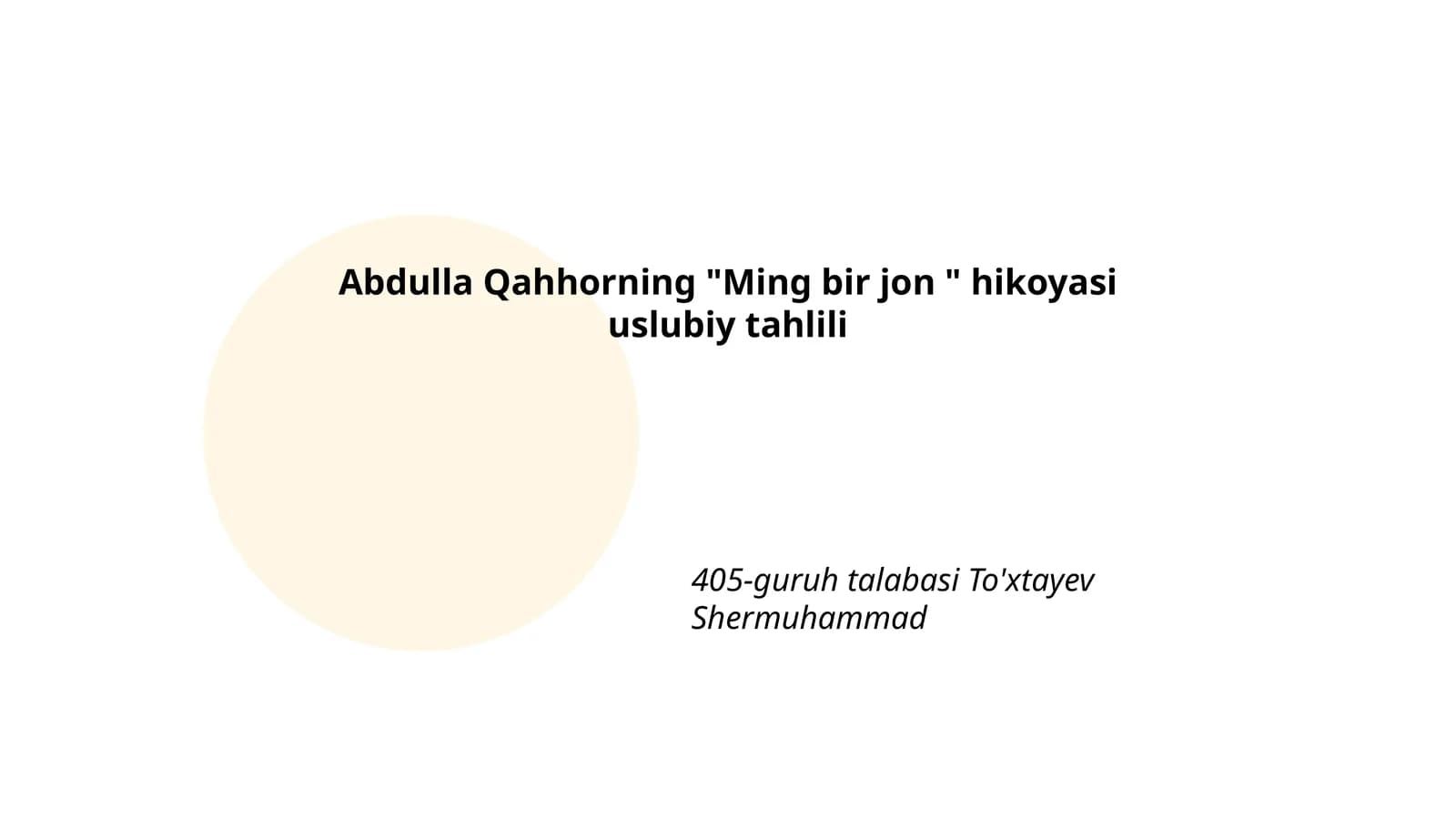 Abdulla Qahhorning "Ming bir jon " hikoyasi uslubiy tahlili