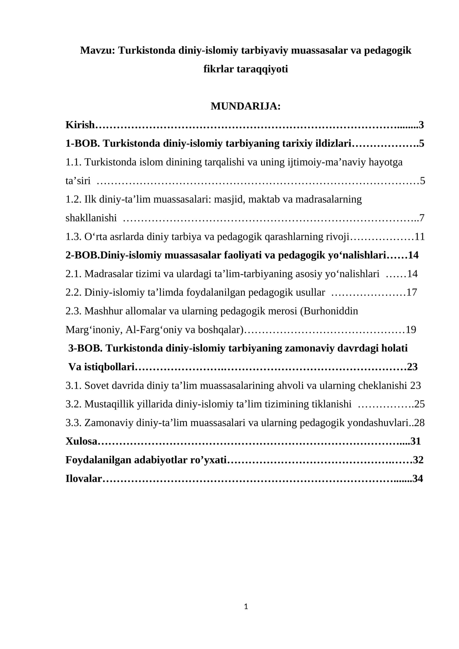Turkistonda diniy-islomiy tarbiyaviy muassasalar va pedagogik  fikrlar taraqqiyoti