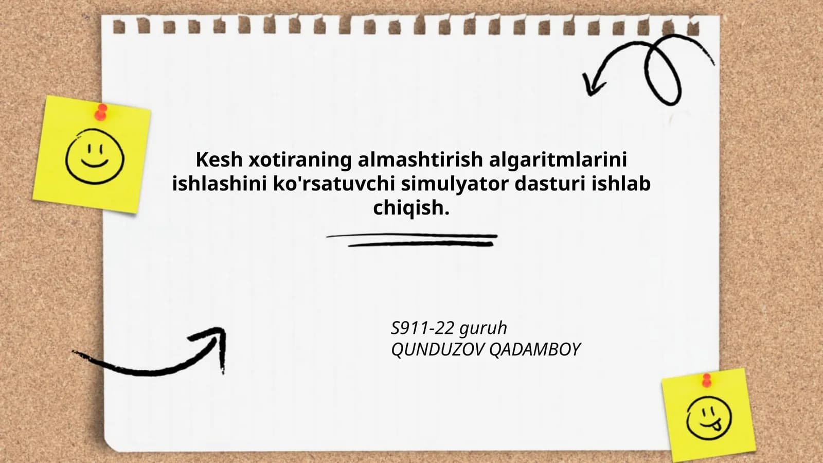 Kesh xotiraning almashtirish algaritmlarini ishlashini ko'rsatuvchi simulyator dasturi