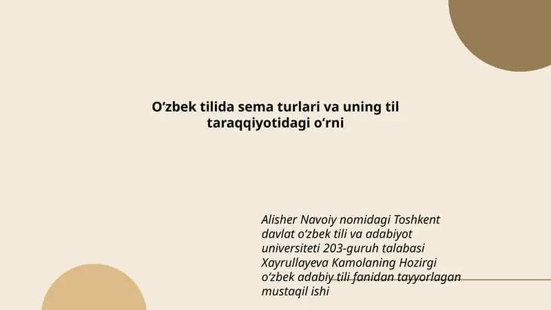 Oʻzbek tilida sema turlari va uning til taraqqiyotidagi oʻrni