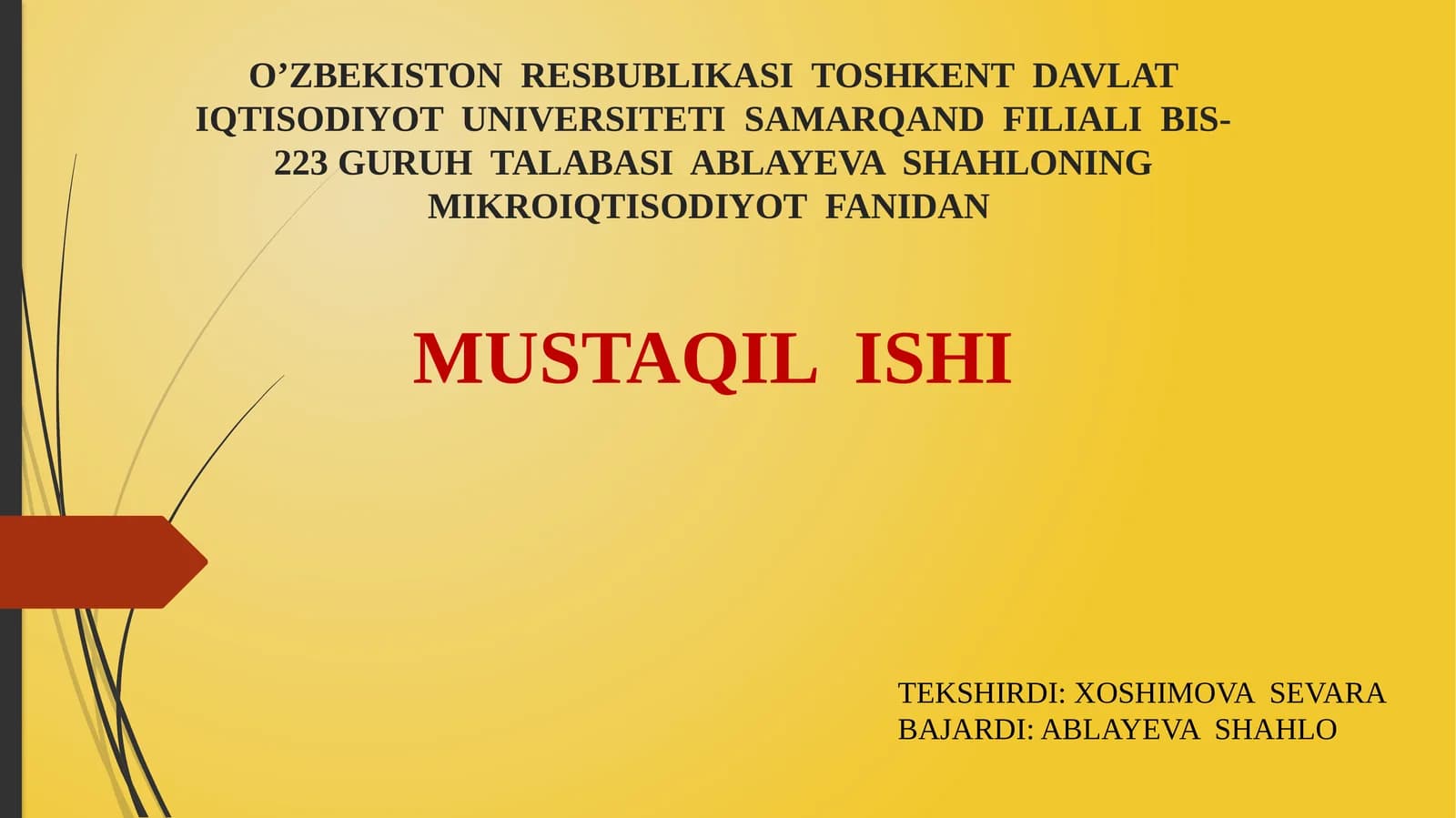 MIKROIQTISODIYOT FANIDAN MUSTAQIL ISHI