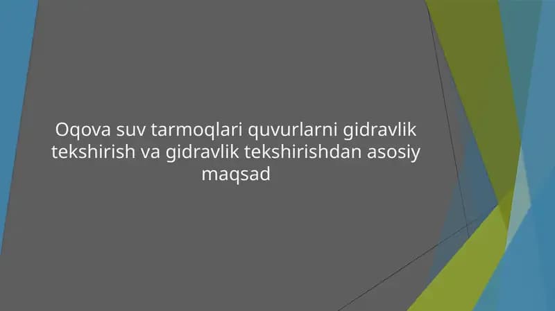 Oqovasuvtarmoqlari quvurlarni gidravlik tekshirish va gidravlik tekshirish danasosi