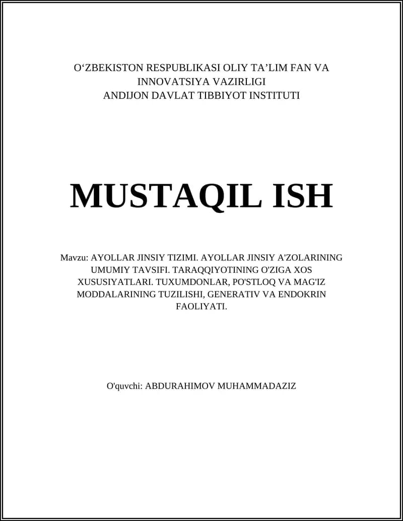 AYOLLAR JINSIY TIZIMI