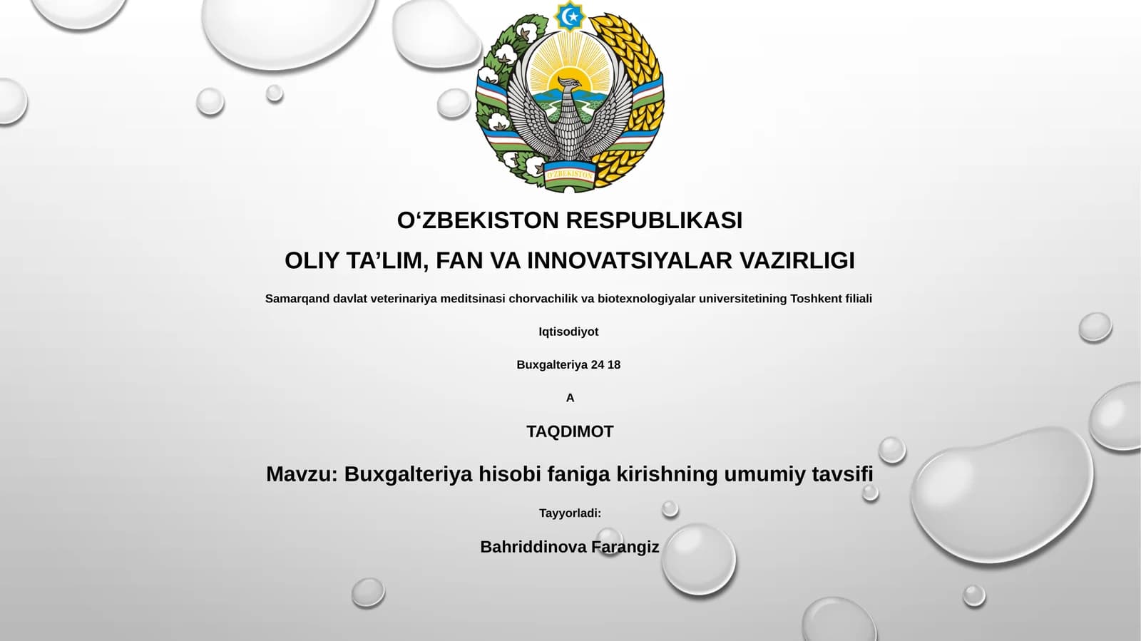 Buxgalteriya hisobi faniga kirishning umumiy tavsifi