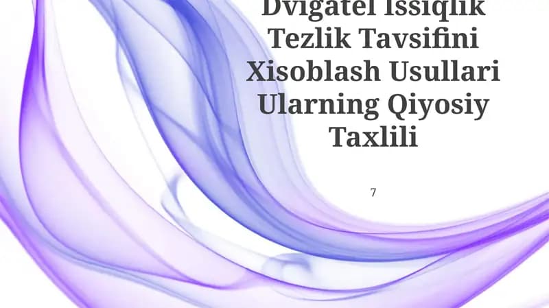 Dvigatel Issiqlik Tezlik Tavsifini Xisoblash Usullari