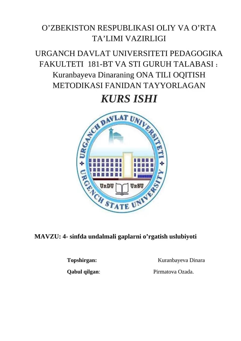 4- sinfda undalmali gaplarni o’rgatish uslubiyoti