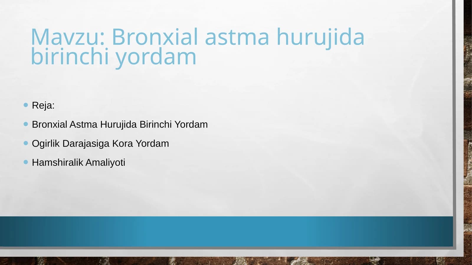 Bronxial Astma Hurujida Birinchi Yordam