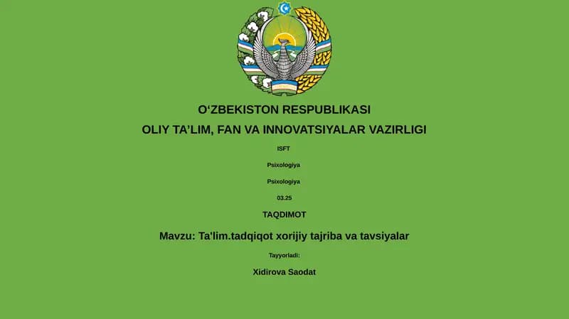 Ta'lim.tadqiqot xorijiy tajriba va tavsiyalar