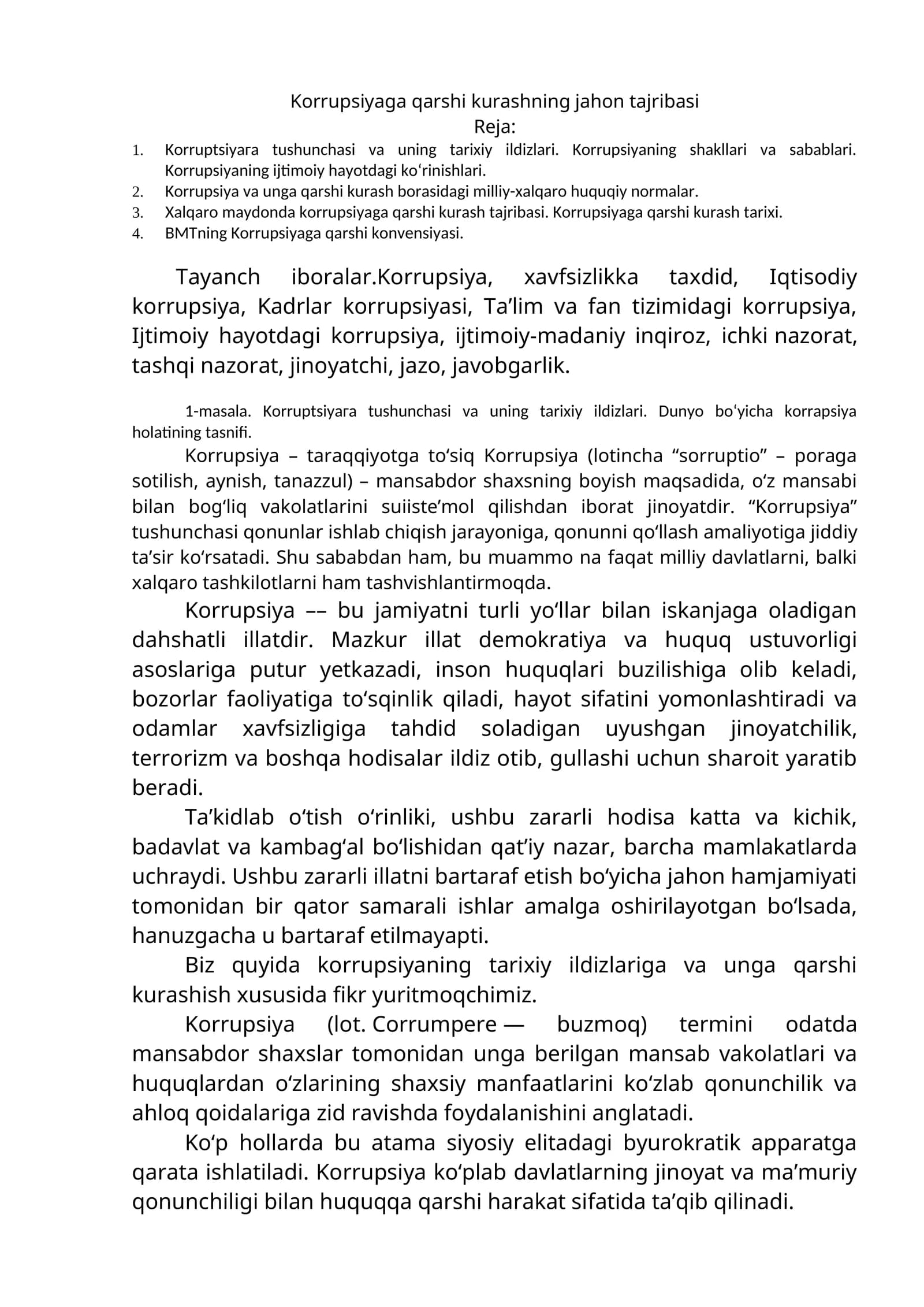 Korrupsiyaga qarshi kurashning jahon tajribasi