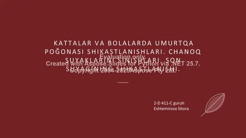 Kattalar va bolalarda umurtqa poğonasi shikastlanishlari. Chanoq suyaklarini sinishlari. Son suyagining shikastlanishi.