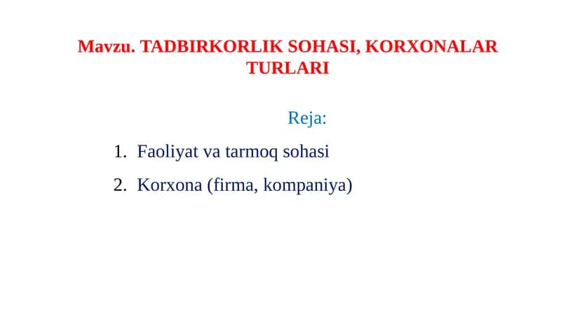 Tadbirkorlik sohasi
