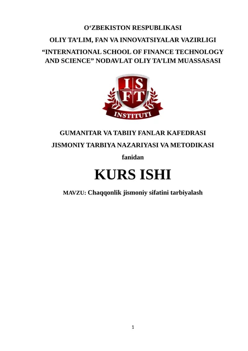 Chaqqonlik jismoniy sifatini tarbiyalash