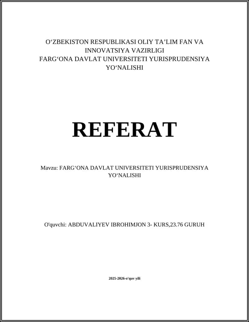 FARGʻONA DAVLAT UNIVERSITETI YURISPRUDENSIYA YOʻNALISHI