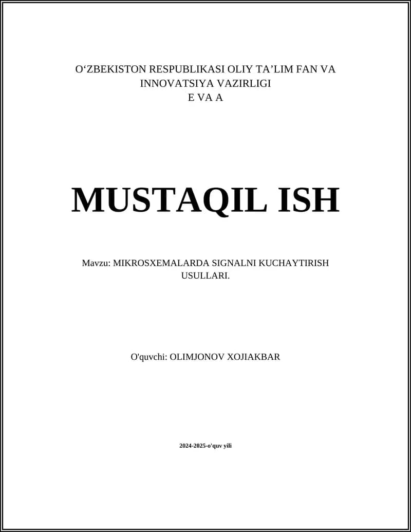 MIKROSXEMALARDA SIGNALNI KUCHAYTIRISH USULLARI