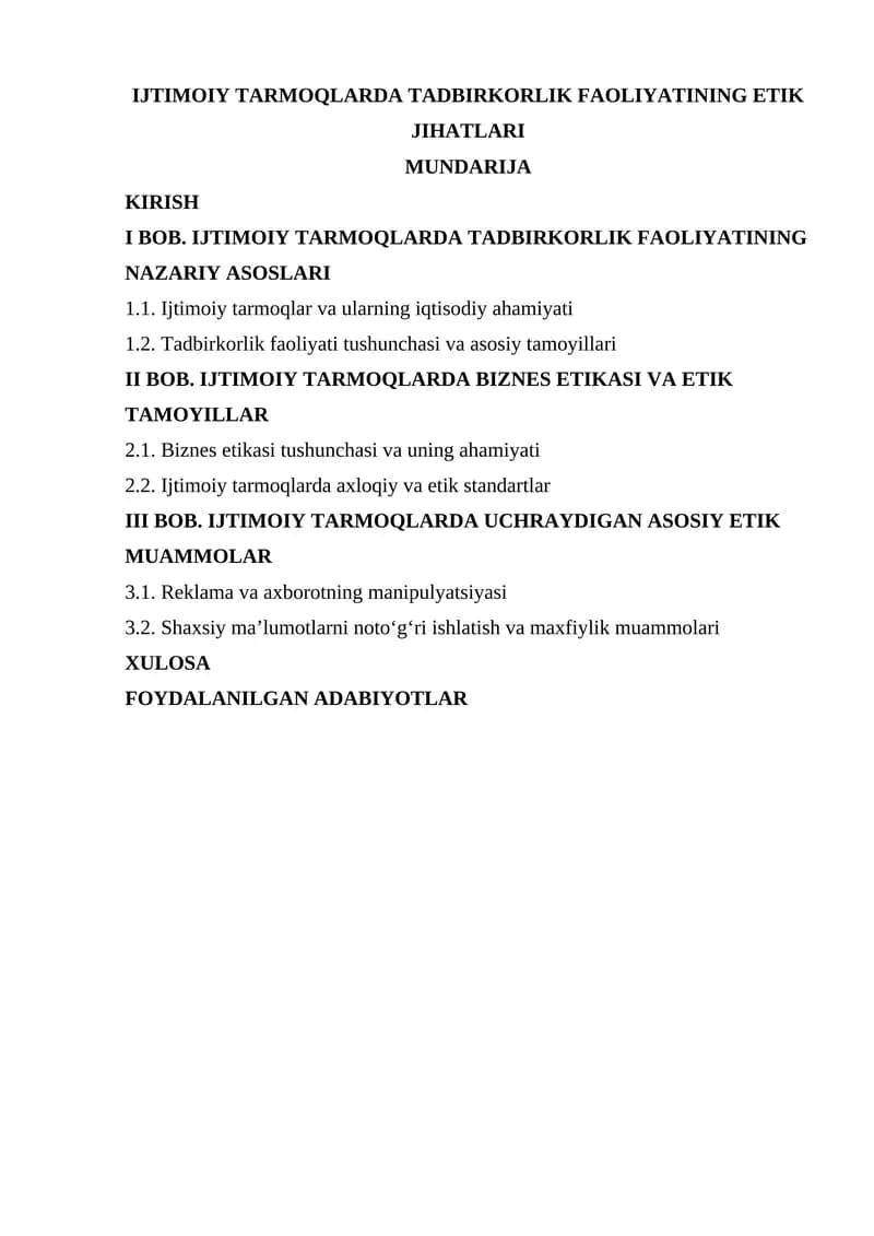 IJTIMOIY TARMOQLARDA TADBIRKORLIK FAOLIYATINING ETIK JIHATLARI