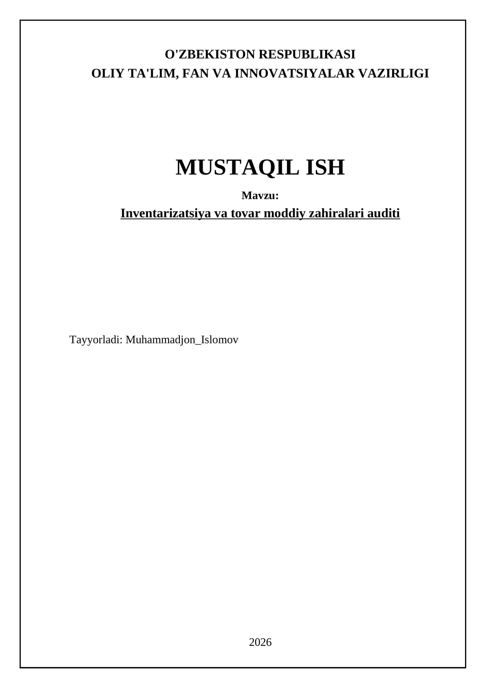 Inventarizatsiya va tovar moddiy zahiralari auditi