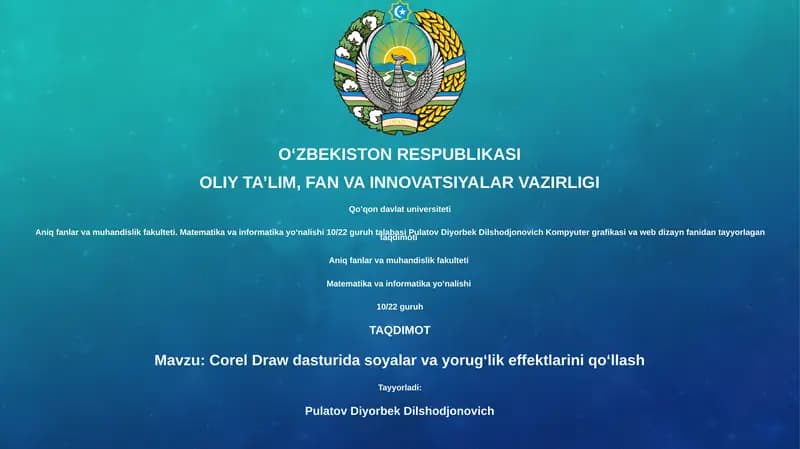 Corel Draw dasturida soyalar va yorugʻlik effektlarini qoʻllash