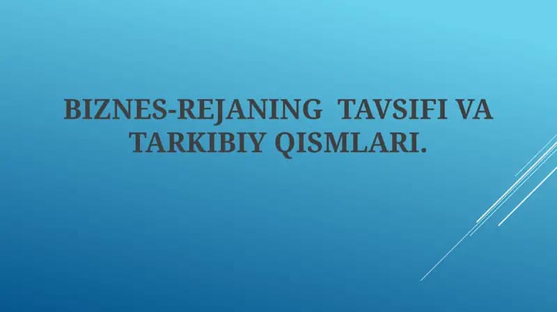 BIZNES-REJANING TAVSIFI VA TARKIBIY QISMLARI