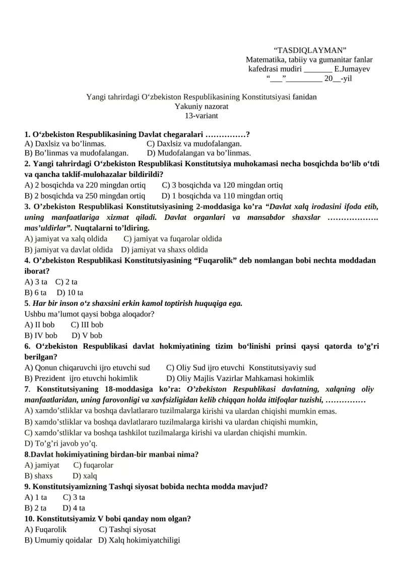 O‘zbekiston Respublikasining Konstitutsiyasi