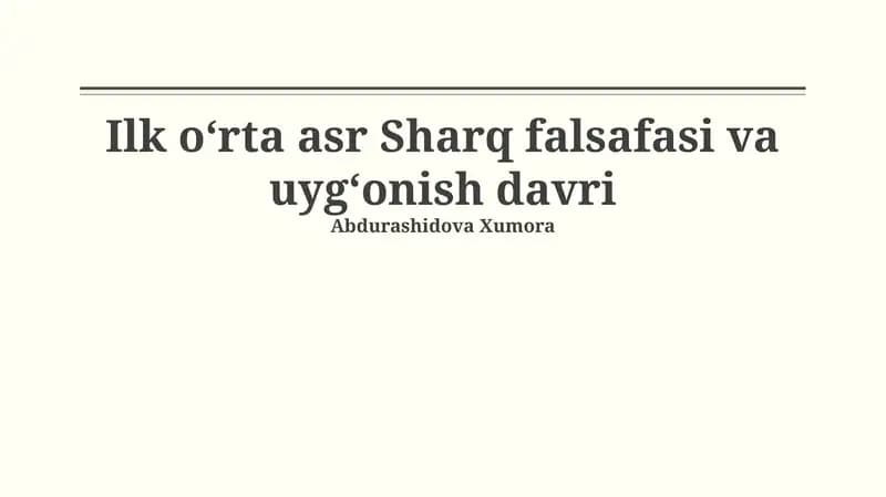 Ilk oʻrta asr Sharq falsafasi va uygʻonish davri