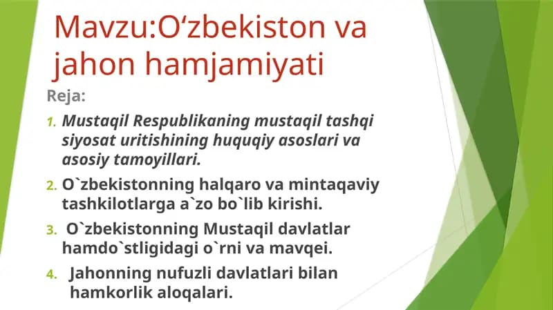 O‘zbekiston va jahon hamjamiyati