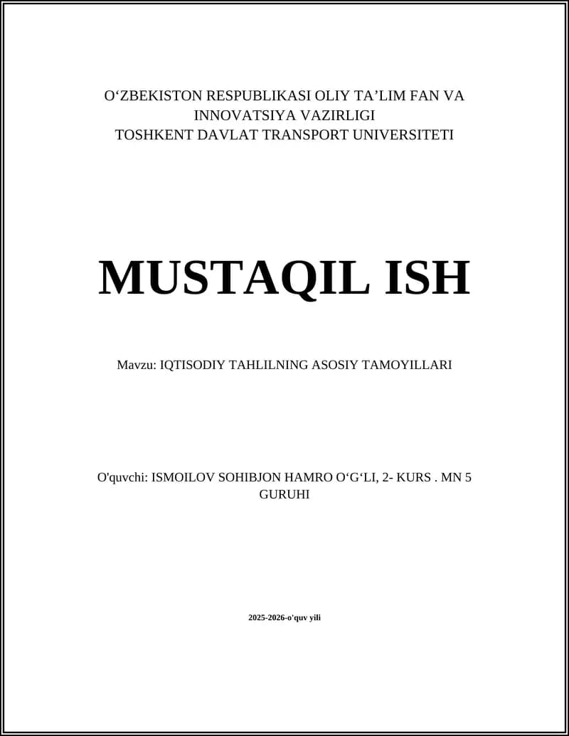 IQTISODIY TAHLILNING ASOSIY TAMOYILLARI