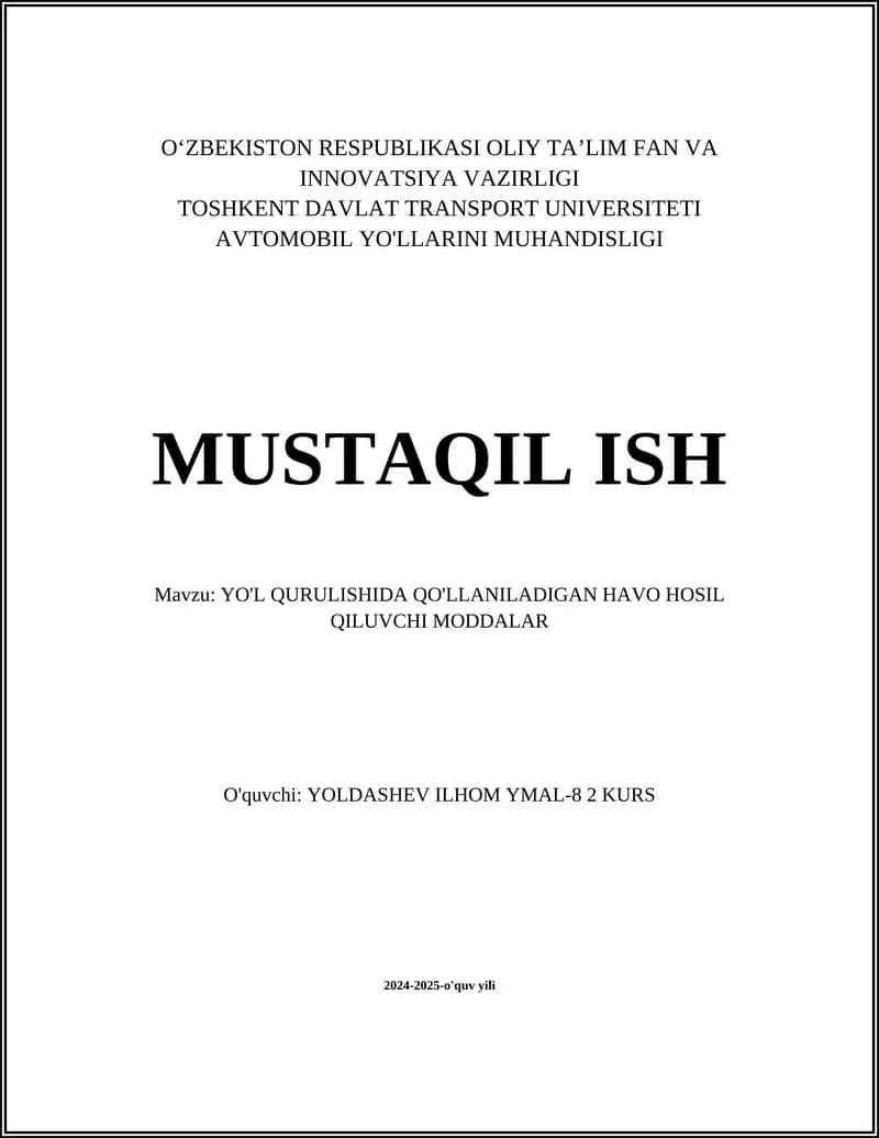 Yo'l qurilishida qo'llaniladigan havo hosil qiluvchi moddalar