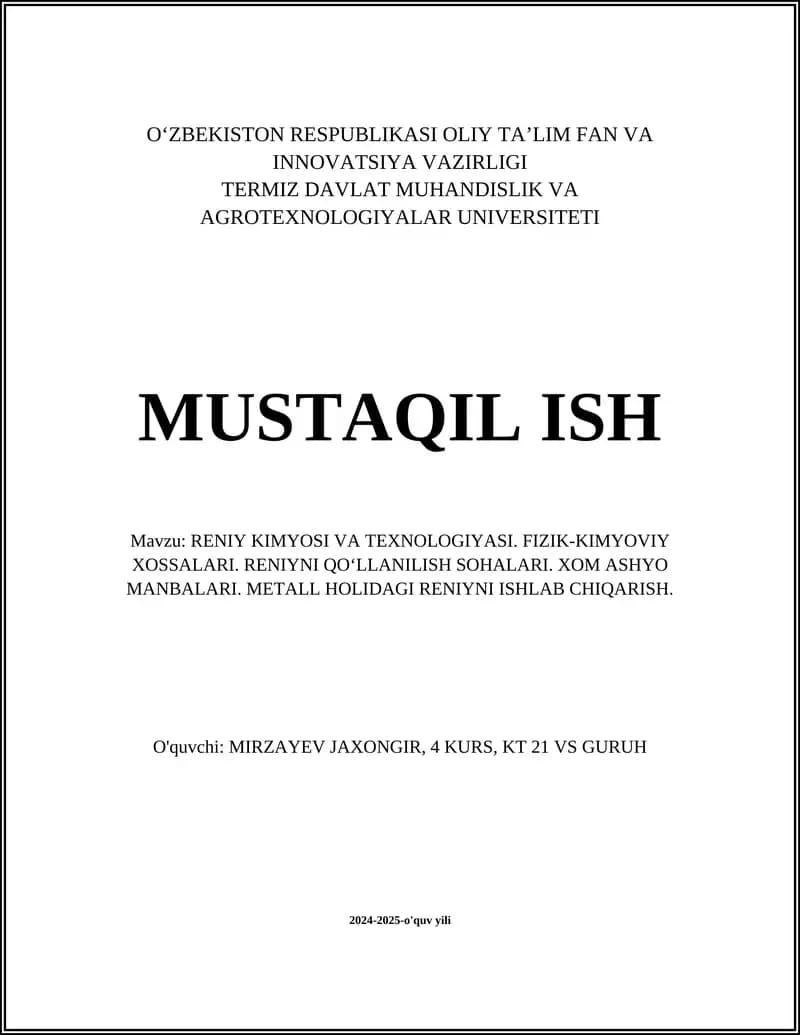 Reniy kimyosi va texnologiyasi