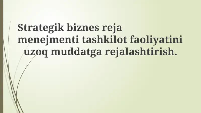 Strategik Biznes Rejasi Menajmenti