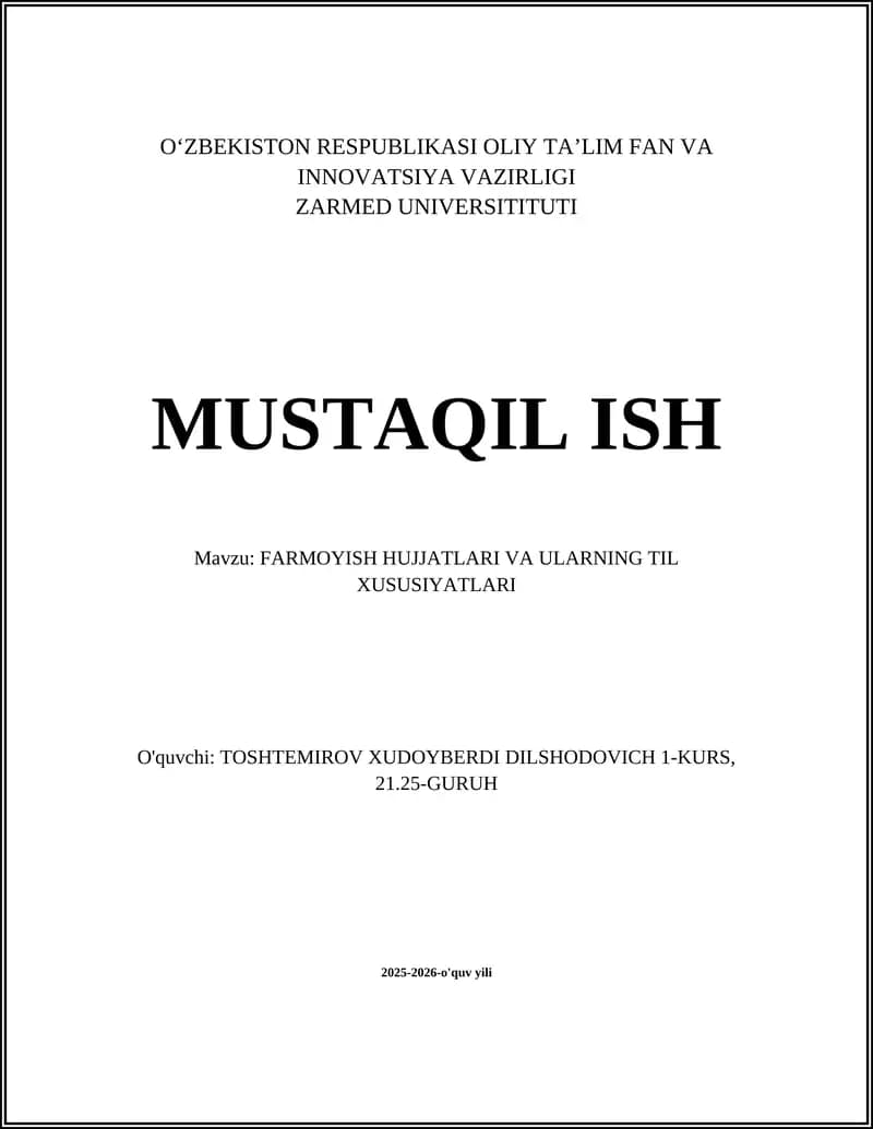 Farmoyish hujjatlari va ularning til xususiyatlari