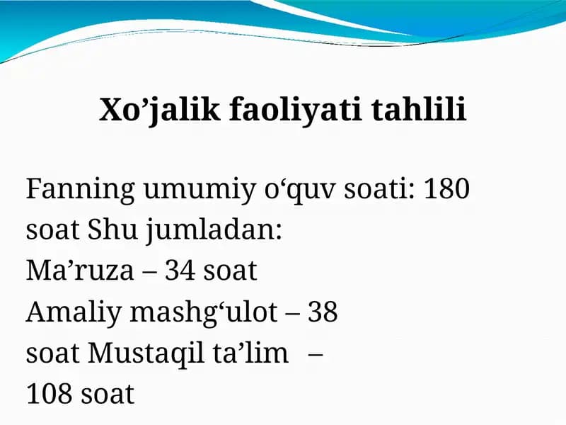 Xo’jalik faoliyati tahlili